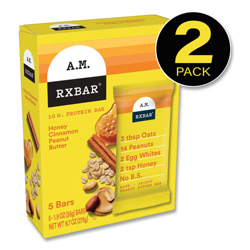 Image of A.M. RXBAR® 008101288990 Adult Bars, Honey Cinnamon Peanut Butter, 1.9 oz Bar, 5 Bars/Packs, 2 Packs/Carton