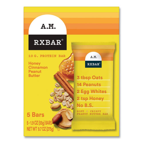 Image of A.M. RXBAR® 008101288990 Adult Bars, Honey Cinnamon Peanut Butter, 1.9 oz Bar, 5 Bars/Packs, 2 Packs/Carton