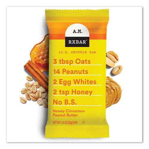 Image of A.M. RXBAR® 008101288990 Adult Bars, Honey Cinnamon Peanut Butter, 1.9 oz Bar, 5 Bars/Packs, 2 Packs/Carton
