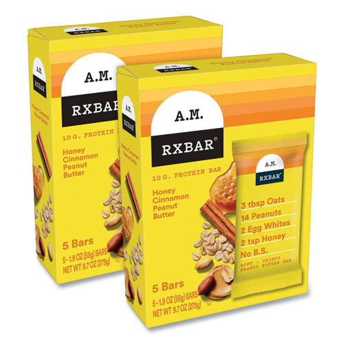 Image of A.M. RXBAR® 008101288990 Adult Bars, Honey Cinnamon Peanut Butter, 1.9 oz Bar, 5 Bars/Packs, 2 Packs/Carton