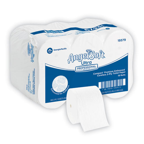 Image of Georgia Pacific® Professional 19379 Angel Soft ps Compact Coreless Premium Bathroom Tissue, 2-Ply, White, 660 Sheets/Roll, 18 Rolls/Carton