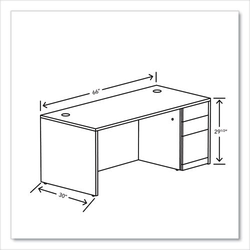 Image of HON® H105897R.NN 10500 Series Single Pedestal Desk, Right Pedestal: Box/Box/File, 66" x 30" x 29.5", Mahogany