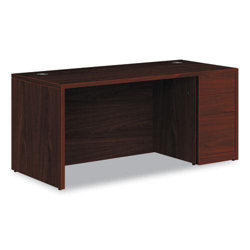 Image of HON® H105897R.NN 10500 Series Single Pedestal Desk, Right Pedestal: Box/Box/File, 66" x 30" x 29.5", Mahogany