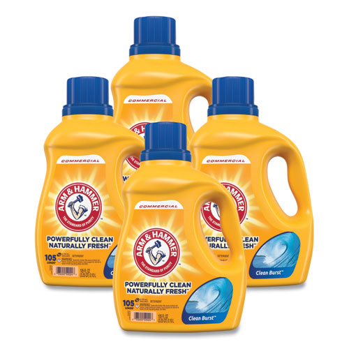Image of Arm & Hammer 3320050024 Dual HE Clean-Burst Liquid Laundry Detergent, 105 oz Bottle, 4/Carton