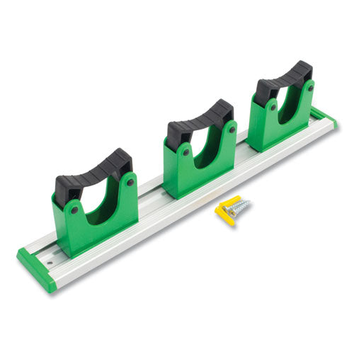 Image of Unger® HO350 Hang Up Cleaning Holder, 14 x 3.15 x 2.17, Silver/Green
