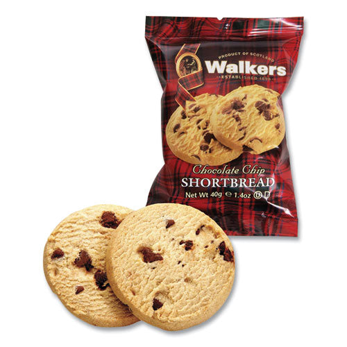 Image of Walkers OFXW1537D Shortbread Cookies, Chocolate Chip, 1.4 oz Pack, 2/Pack, 20 Packs/Box