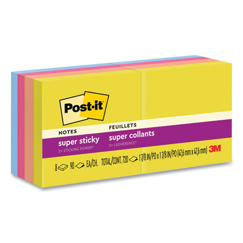 Image of Post-it® Notes Super Sticky 622-8SSJOY Pads in Summer Joy Collection Colors, 1.88" x 1.88", 90 Sheets/Pad, 8 Pads/Pack