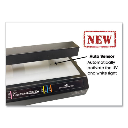 Image of Dri-Mark® 351TRI Tri Test Counterfeit Bill Detector for USD and Most International Currencies, 3 Detection Methods, 7" x 4" x 2.5", Black
