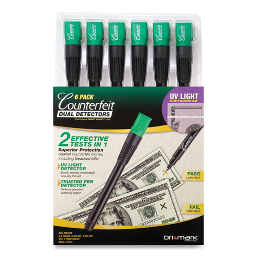 Image of Dri-Mark® 351UV6 Counterfeit Money Detection System for USD and Most International Currencies, 2 Detection Methods, 0.8 x 0.8 x 6, Black/Green