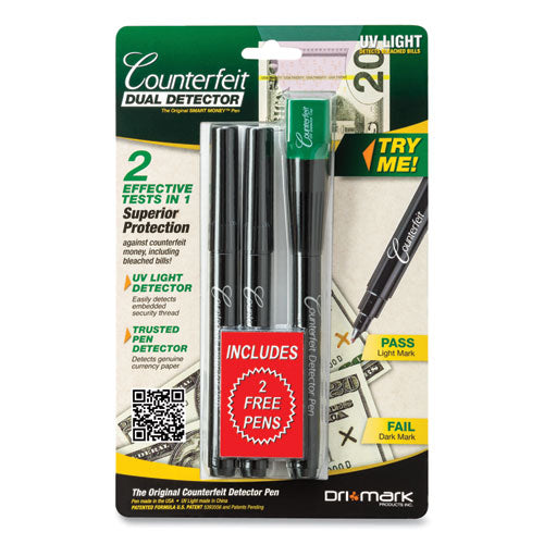 Image of Dri-Mark® DRI-351UVB Smart Money Dual-Detector Pen with UV LED Cap for USD and Most International Currencies, Black
