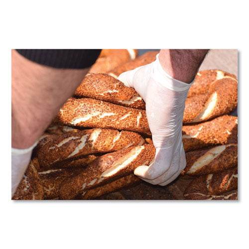 Image of SemperCare® SCVNP103 Stretch Vinyl Examination Gloves, Powder-Free, Medium, 5 mil Thick, 9.45" Long, Cream, 100/Box