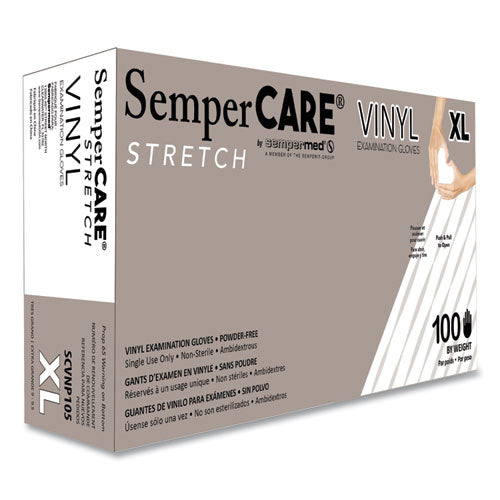Image of SemperCare® SCVNP105 Stretch Vinyl Examination Gloves, Powder-Free, X-Large, 5 mil Thick, 9.45" Long, Cream, 100/Box, 10 Boxes/Carton