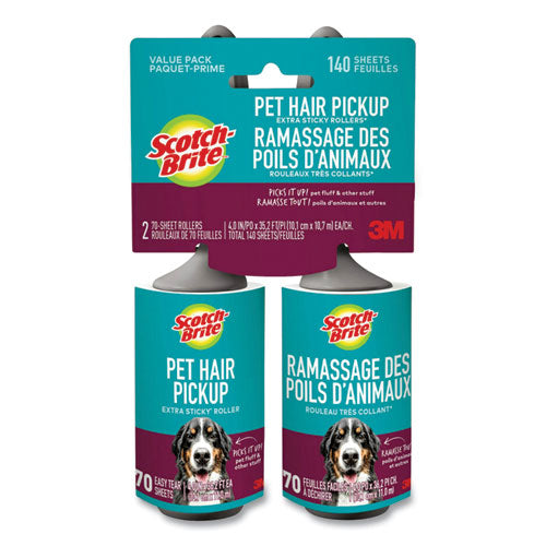 Image of Scotch-Brite 7100291933 Pet Hair Pickup Lint Roller, 70 Sheets/Roll, 2/Pack