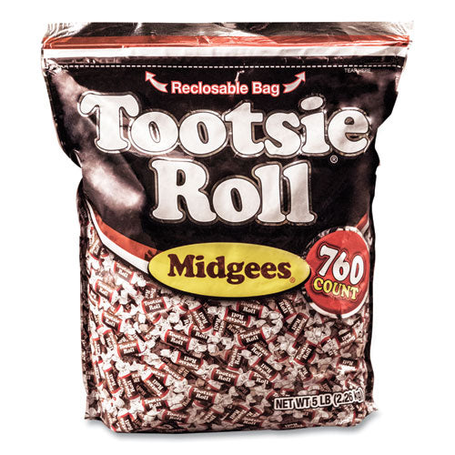 Image of Tootsie Roll® OFXSN884580 Midgees, Chocolate, 5 lb Bag, 760 Pieces