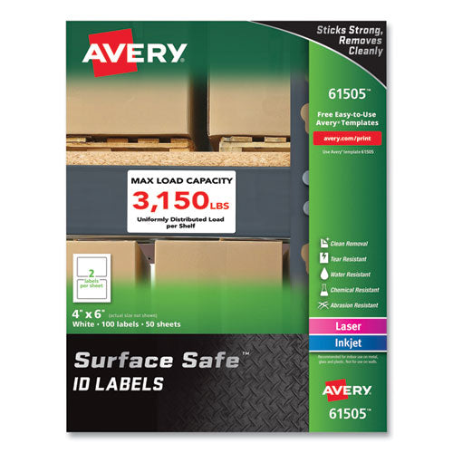 Image of Avery® 61505 Surface Safe ID Labels, 4 x 6, White, 2/Sheet, 50 Sheets/Box