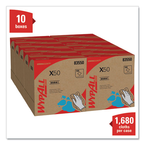 Image of WypAll® 83550 X50 Cloths, POP-UP Box, 12.5 x 9.1, White, 168/Box, 10 Boxes/Carton