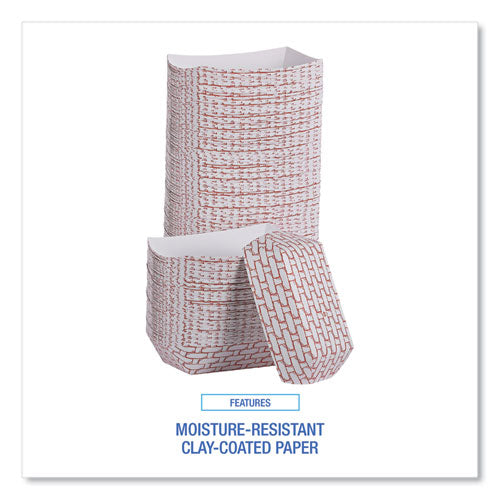 Image of Boardwalk® BWK30LAG040 Paper Food Baskets, 6 oz Capacity, 3.78 x 4.3 x 1.08, Red/White, 1,000/Carton