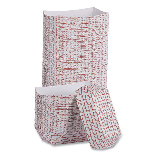Image of Boardwalk® BWK30LAG040 Paper Food Baskets, 6 oz Capacity, 3.78 x 4.3 x 1.08, Red/White, 1,000/Carton