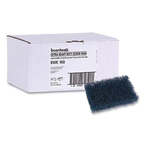 Image of Boardwalk® 88BWK HD Extra Heavy-Duty Scouring Pad, 3.5 x 5, Dark Blue, 20/Carton