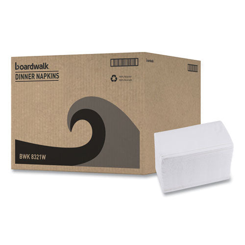 Image of Boardwalk® BWK8321 1/8-Fold Dinner Napkins, 2-Ply, 15 X 17, White, 150/Pack, 20 Packs/Carton
