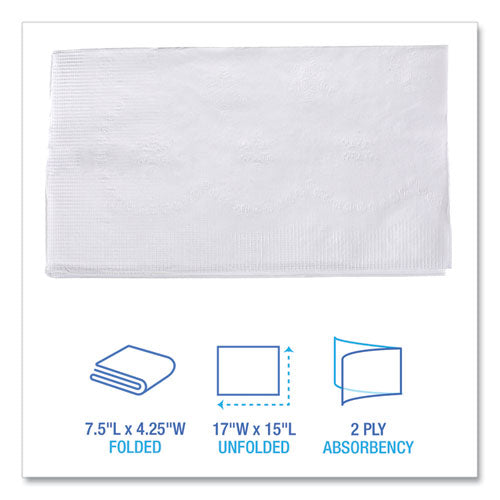 Image of Boardwalk® BWK8321 1/8-Fold Dinner Napkins, 2-Ply, 15 X 17, White, 150/Pack, 20 Packs/Carton