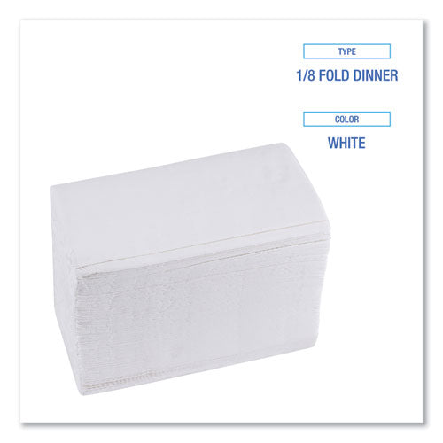 Image of Boardwalk® BWK8321 1/8-Fold Dinner Napkins, 2-Ply, 15 X 17, White, 150/Pack, 20 Packs/Carton