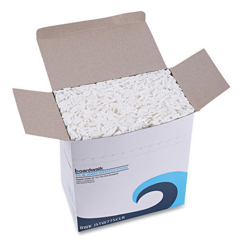 Image of Boardwalk® BWKJSTW775CLR Wrapped Jumbo Straws, 7.75", Polypropylene, Clear, 500/Pack, 24 Packs/Carton