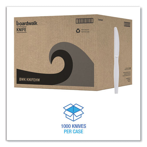 Image of Boardwalk® BWKKNIFEHW Heavyweight Polystyrene Cutlery, Knife, Plastic, White, 1,000/Carton