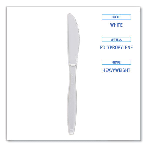 Image of BoardwalkÂ® Heavyweight Polypropylene Cutlery, Knife, Plastic, White, 1,000/Carton