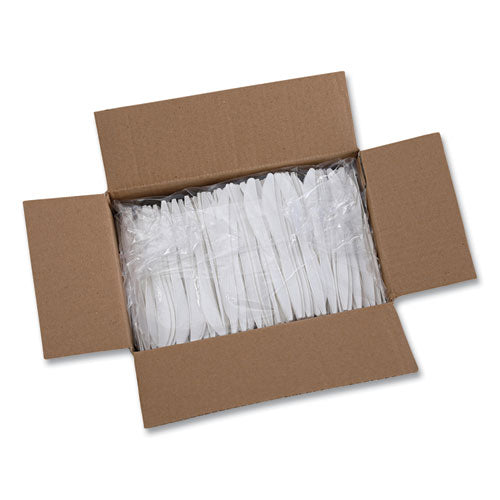 Image of BoardwalkÂ® Heavyweight Polypropylene Cutlery, Knife, Plastic, White, 1,000/Carton