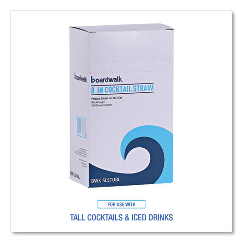 Image of Boardwalk® BWKSLSTUBL Cocktail Straws, 8", Polypropylene, Black, 500/Pack, 10 Packs/Carton