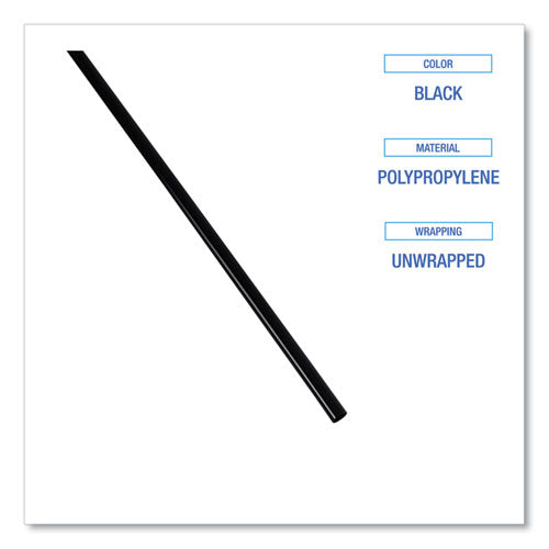 Image of Boardwalk® BWKSLSTUBL Cocktail Straws, 8", Polypropylene, Black, 500/Pack, 10 Packs/Carton