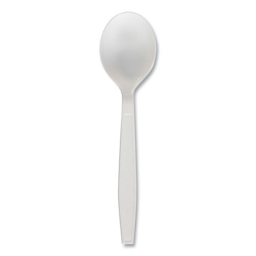 Image of Boardwalk® BWKSOUPHWPPWH Heavyweight Polypropylene Cutlery, Soup Spoon, Plastic, White, 1,000/Carton
