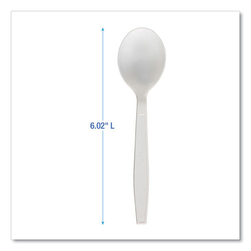 Image of Boardwalk® BWKSOUPHWPPWH Heavyweight Polypropylene Cutlery, Soup Spoon, Plastic, White, 1,000/Carton