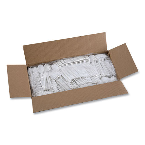 Image of Boardwalk® BWKSOUPHWPPWH Heavyweight Polypropylene Cutlery, Soup Spoon, Plastic, White, 1,000/Carton