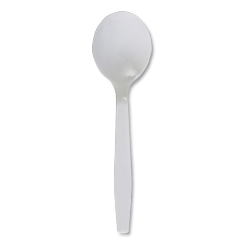 Image of Boardwalk® BWKSOUPSPOON Mediumweight Polystyrene Cutlery, Soup Spoon, Plastic, White, 1,000/Carton