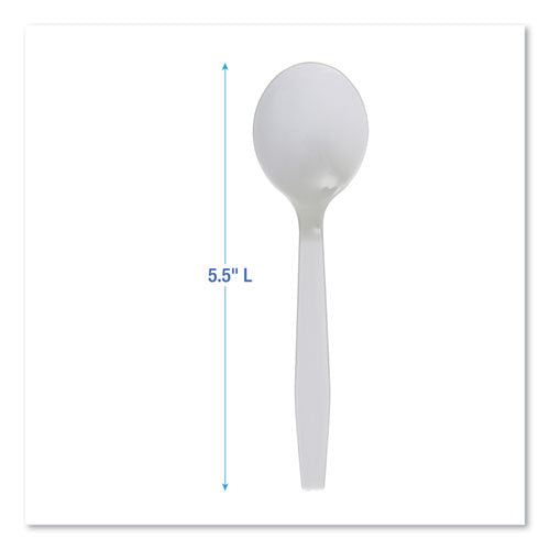 Image of Boardwalk® BWKSOUPSPOON Mediumweight Polystyrene Cutlery, Soup Spoon, Plastic, White, 1,000/Carton