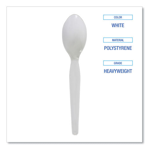 Image of Boardwalk® BWKSPOONHW Heavyweight Polystyrene Cutlery, Spoon, Plastic, White, 1,000/Carton