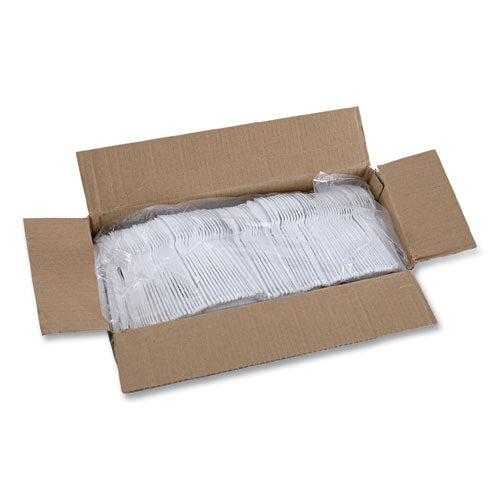 Image of Boardwalk® BWKSPOONHW Heavyweight Polystyrene Cutlery, Spoon, Plastic, White, 1,000/Carton