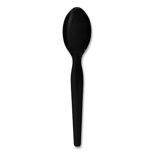 Image of Boardwalk® BWKSPOONHWBLA Heavyweight Polystyrene Cutlery, Spoon, Plastic, Black, 1,000/Carton