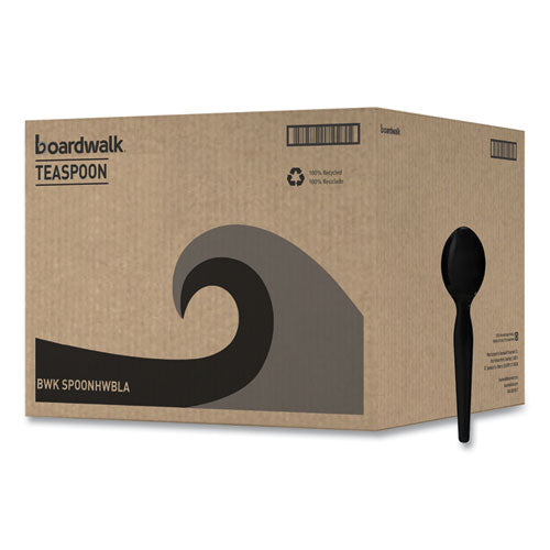 Image of Boardwalk® BWKSPOONHWBLA Heavyweight Polystyrene Cutlery, Spoon, Plastic, Black, 1,000/Carton
