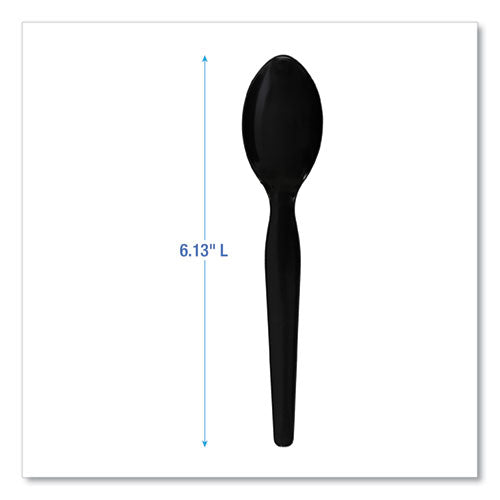 Image of Boardwalk® BWKSPOONHWBLA Heavyweight Polystyrene Cutlery, Spoon, Plastic, Black, 1,000/Carton