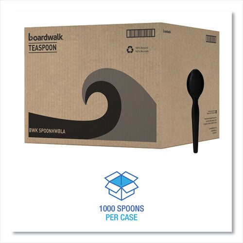 Image of Boardwalk® BWKSPOONHWBLA Heavyweight Polystyrene Cutlery, Spoon, Plastic, Black, 1,000/Carton