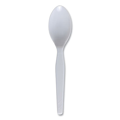 Image of Boardwalk® BWK SPOONMWPS Mediumweight Polystyrene Cutlery, Spoon, Plastic, White, 100/Box
