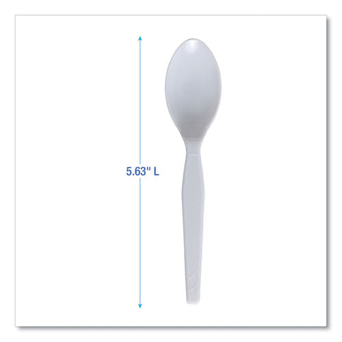 Image of Boardwalk® BWK SPOONMWPS Mediumweight Polystyrene Cutlery, Spoon, Plastic, White, 100/Box
