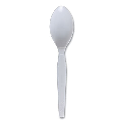 Image of Boardwalk® BWK SPOONMWPS Mediumweight Polystyrene Cutlery, Spoon, Plastic, White, 100/Box, 10 Boxes/Carton