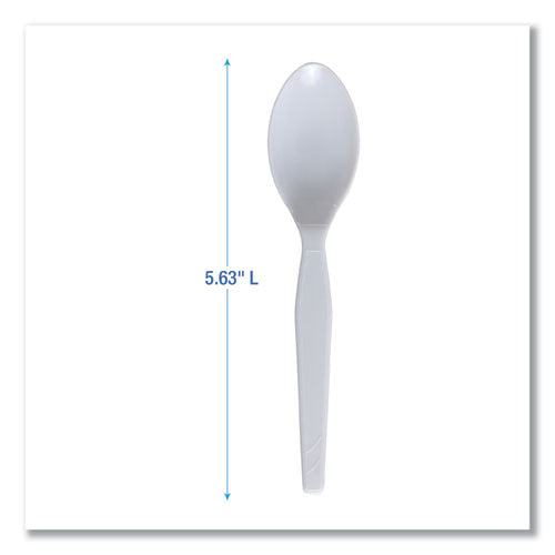 Image of Boardwalk® BWK SPOONMWPS Mediumweight Polystyrene Cutlery, Spoon, Plastic, White, 100/Box, 10 Boxes/Carton