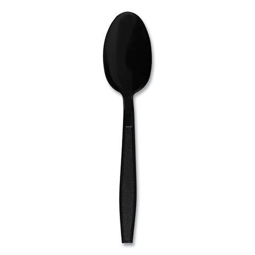 Image of Boardwalk® BWKTEAHWPPBLA Heavyweight Polypropylene Cutlery, Spoon, Plastic, Black, 1,000/Carton