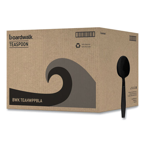Image of Boardwalk® BWKTEAHWPPBLA Heavyweight Polypropylene Cutlery, Spoon, Plastic, Black, 1,000/Carton