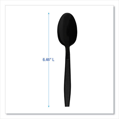 Image of Boardwalk® BWKTEAHWPPBLA Heavyweight Polypropylene Cutlery, Spoon, Plastic, Black, 1,000/Carton